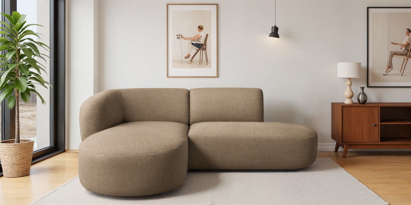 Fun Möbel Ecksofa Designersofa BABETTE in Stoff Lins mit Ottomane, Ottomane Links oder Rechts, Rundumbezug von Fun Möbel