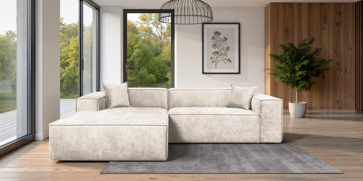 Fun Möbel Ecksofa Designersofa CARLOTA in Stoff Perfect Harmony mit Ottomane, Rundumbezug, Ottomane Links oder Rechts von Fun Möbel