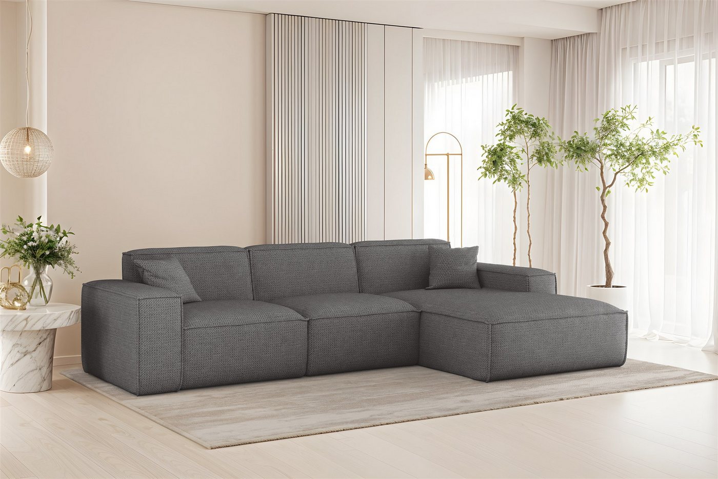 Fun Möbel Ecksofa Designersofa CELES PREMIUM in Stoff Artico (266cm x 165cm), Rundumbezug, inkl. 2 Zierkissen von Fun Möbel