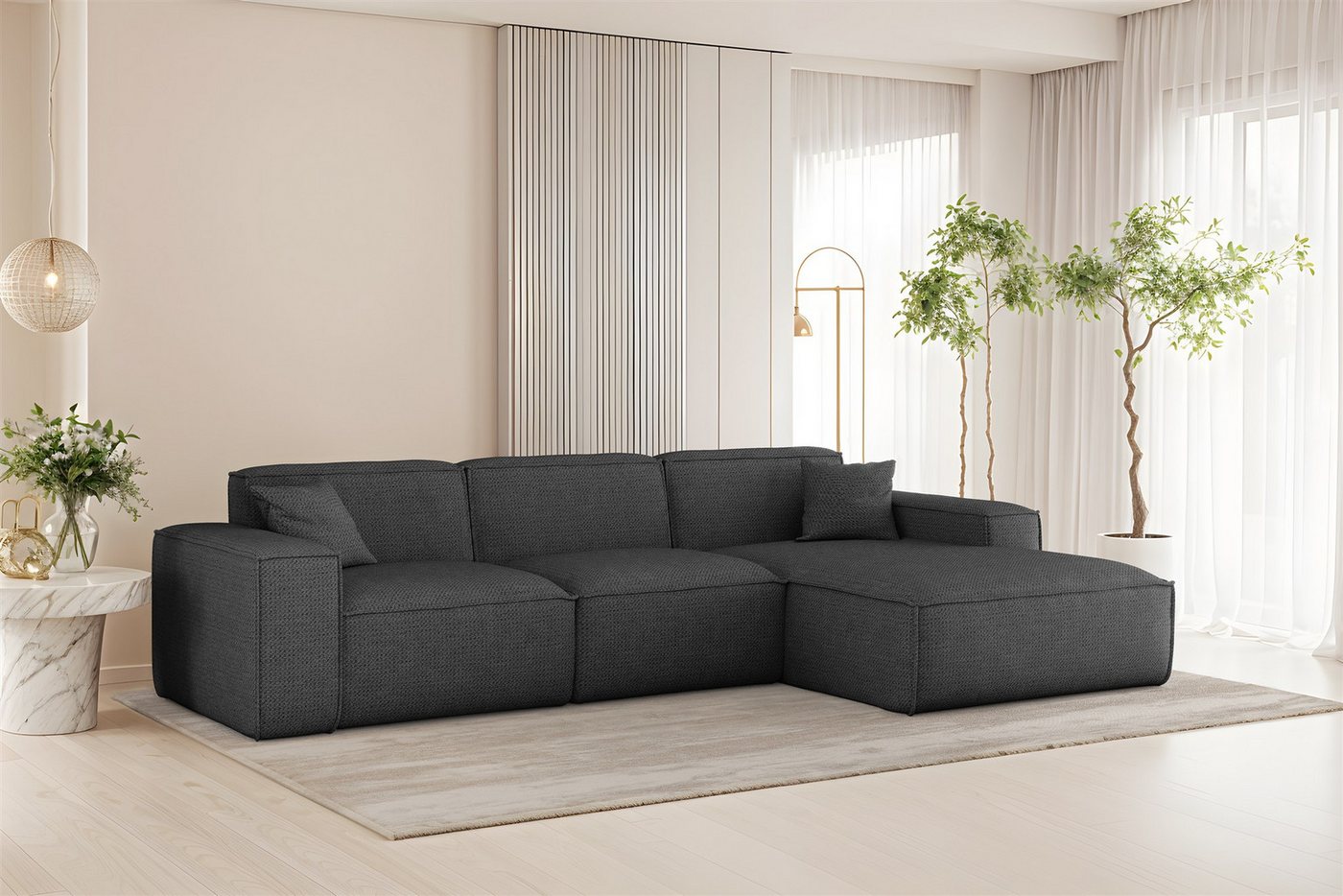 Fun Möbel Ecksofa Designersofa CELES PREMIUM in Stoff Artico (266cm x 165cm), Rundumbezug, inkl. 2 Zierkissen von Fun Möbel