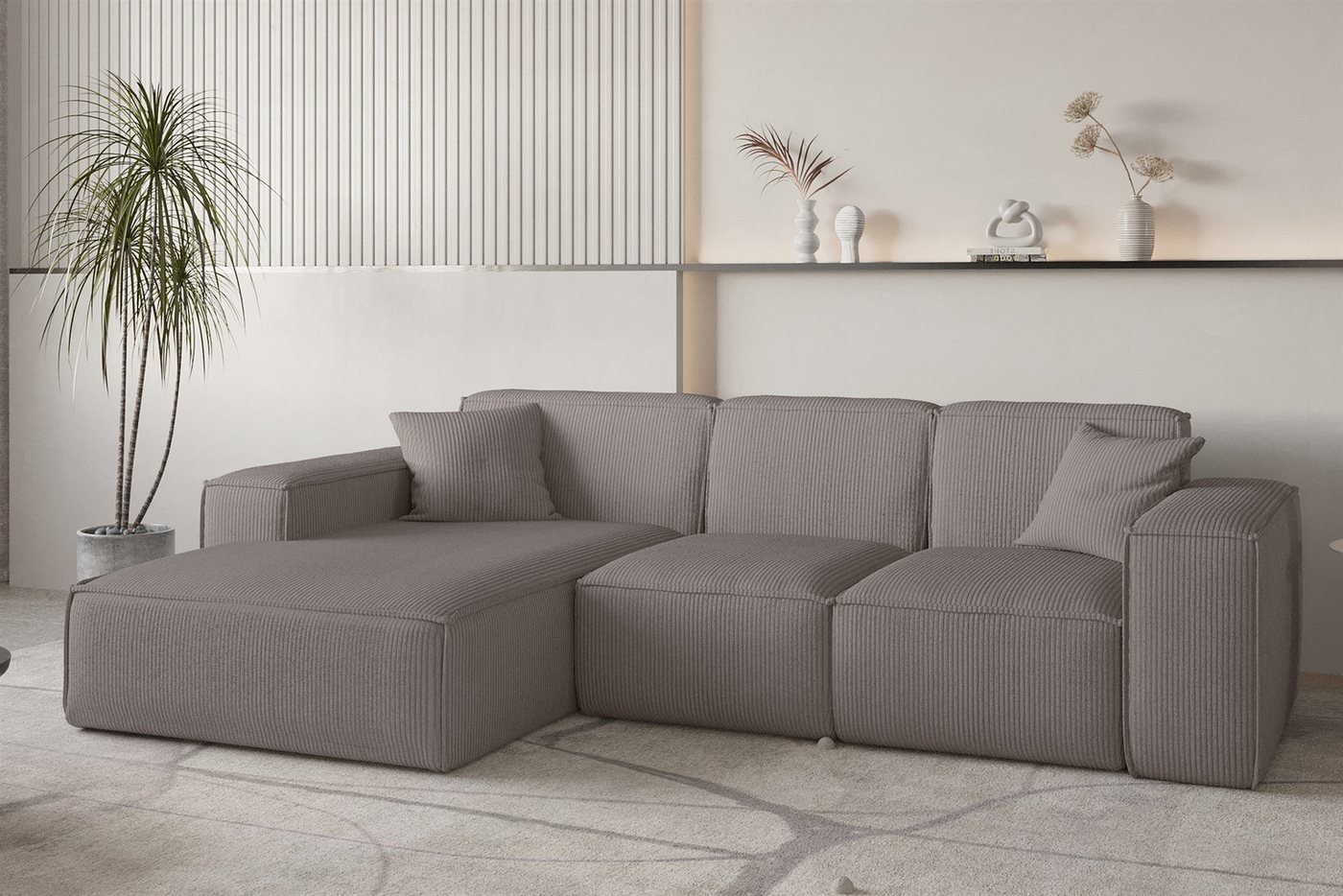 Fun Möbel Ecksofa Designersofa CELES PREMIUM in Stoff Scala, Ottomane Rechts oder Links, Inkl. 2 Zierkissen, Rundumbezug von Fun Möbel