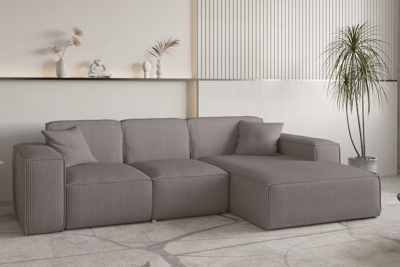 Fun Möbel Ecksofa Designersofa CELES PREMIUM in Stoff Scala, Ottomane Rechts oder Links, Inkl. 2 Zierkissen, Rundumbezug von Fun Möbel