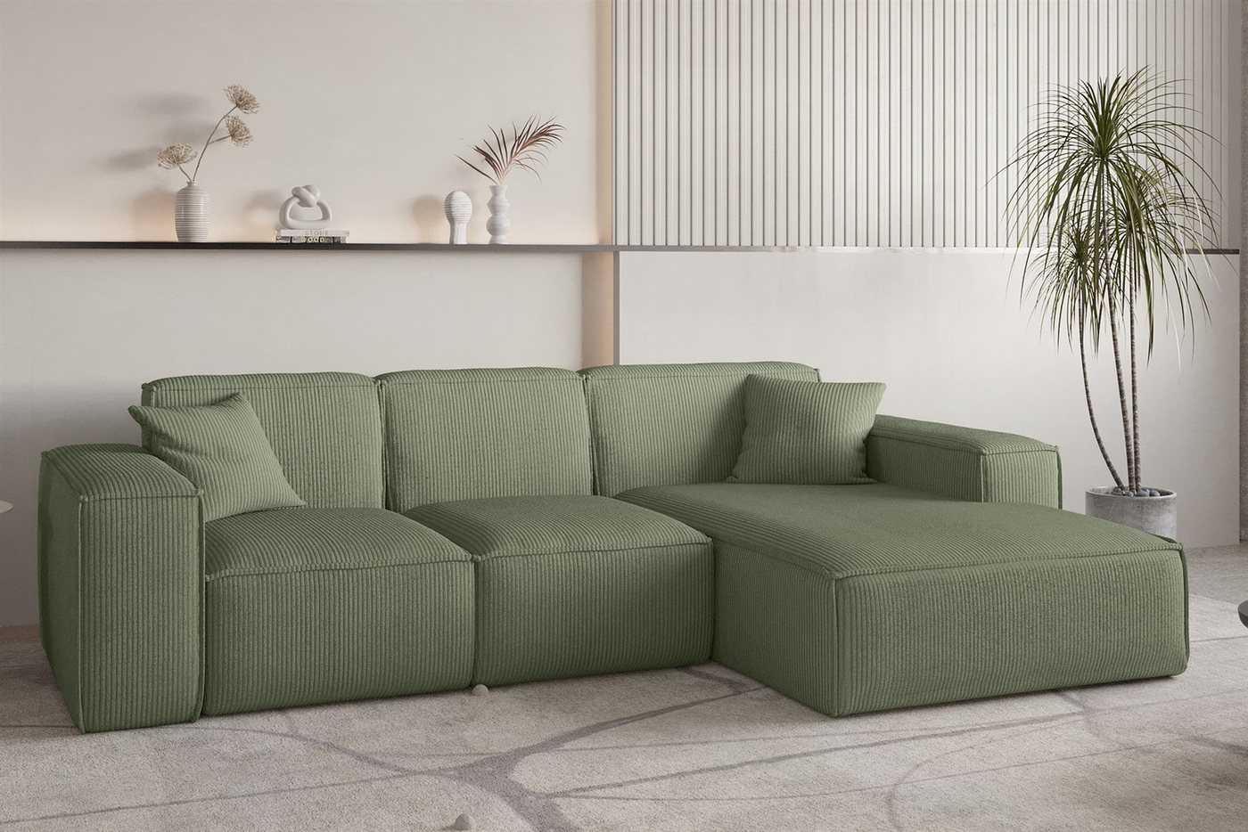 Fun Möbel Ecksofa Designersofa CELES PREMIUM in Stoff Scala, Ottomane Rechts oder Links, inkl. 2 Zierkissen von Fun Möbel