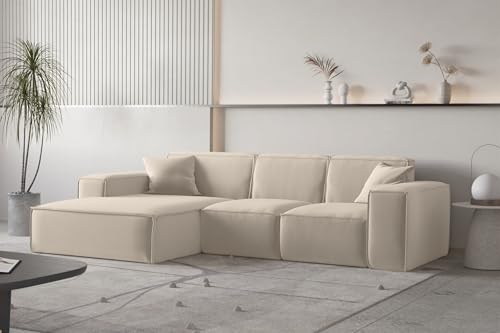 Fun Möbel Ecksofa Designersofa CELES Premium in Stoff Opera Velvet (Beige, Ottomane: Links) von Fun Möbel