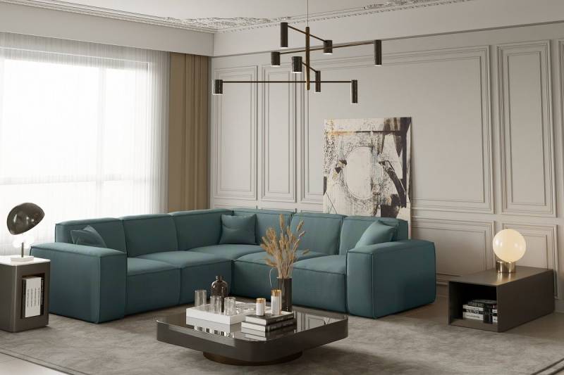 Fun Möbel Ecksofa Designersofa CELES Seite universal in Stoff Opera Velvet und Scala, inkl. 3 Zierkissen von Fun Möbel