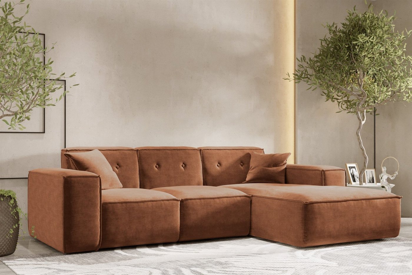 Fun Möbel Ecksofa Designersofa CESINA Ottomane Rechts oder Links in Stoff, inkl. 2 Zierkissen, Rundumbezug von Fun Möbel