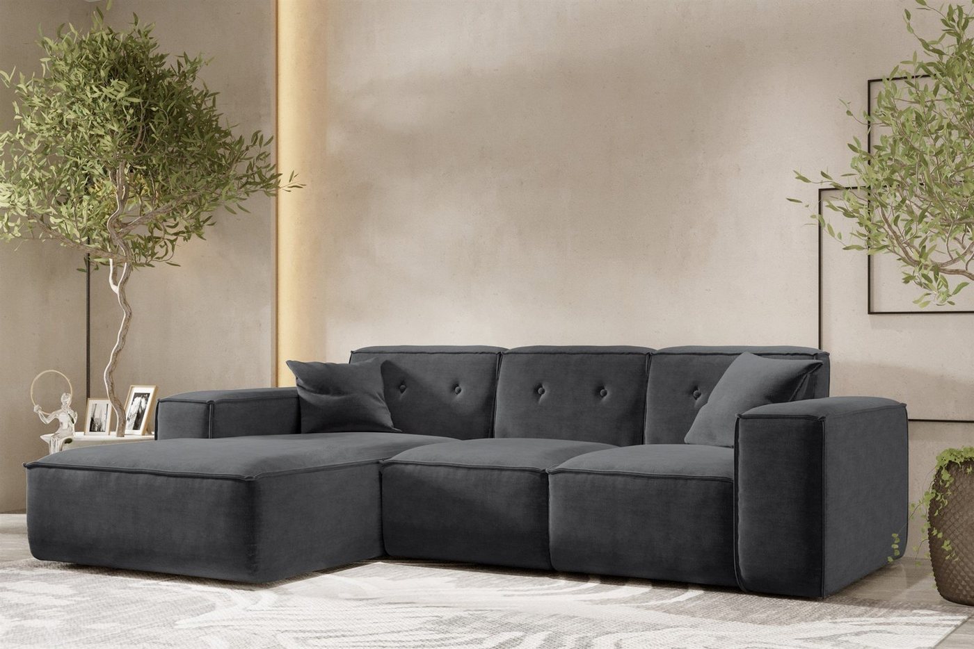 Fun Möbel Ecksofa Designersofa CESINA Ottomane Rechts oder Links in Stoff, inkl. 2 Zierkissen, Rundumbezug von Fun Möbel