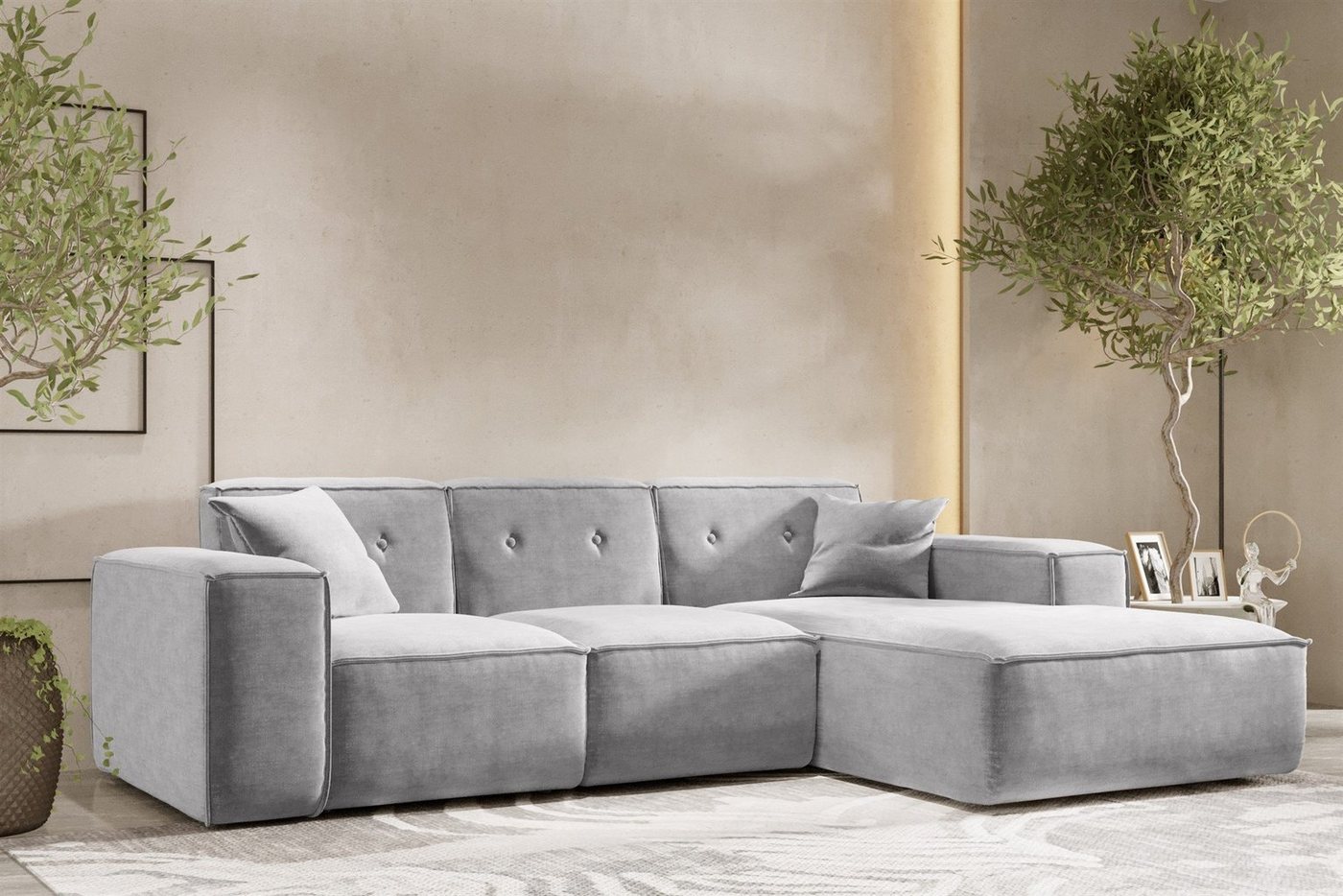 Fun Möbel Ecksofa Designersofa CESINA Ottomane Rechts oder Links in Stoff, inkl. 2 Zierkissen, Rundumbezug von Fun Möbel