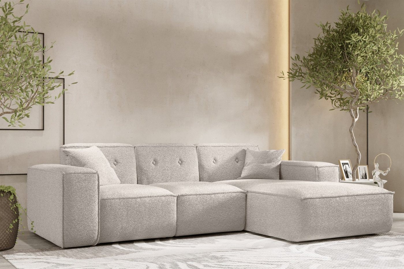 Fun Möbel Ecksofa Designersofa CESINA Ottomane Rechts oder Links in Stoff, inkl. 2 Zierkissen, Rundumbezug von Fun Möbel