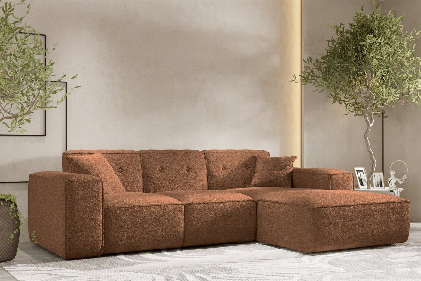 Fun Möbel Ecksofa Designersofa CESINA Ottomane Rechts oder Links in Stoff, inkl. 2 Zierkissen, Rundumbezug von Fun Möbel