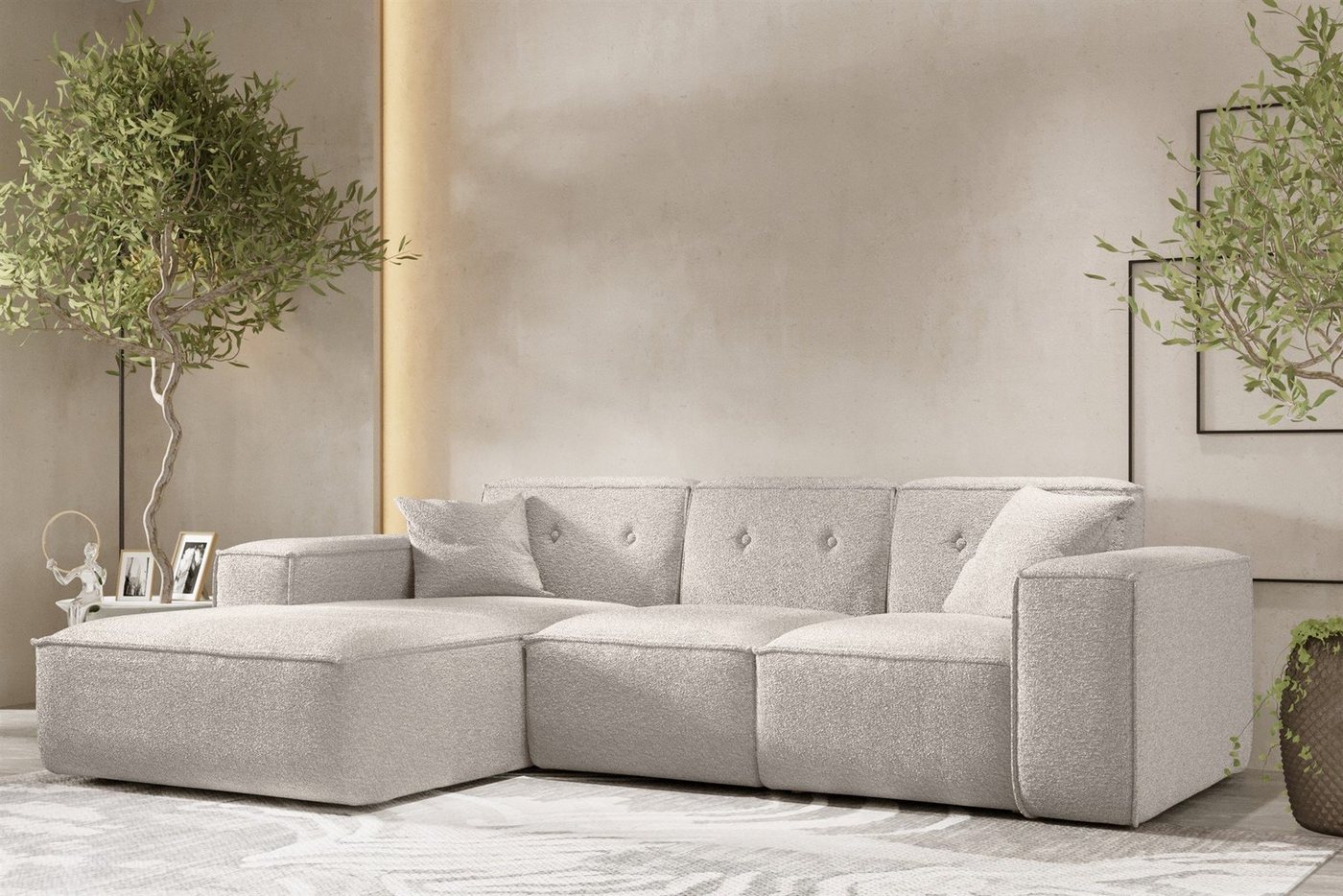 Fun Möbel Ecksofa Designersofa CESINA Ottomane Rechts oder Links in Stoff, inkl. 2 Zierkissen, Rundumbezug von Fun Möbel