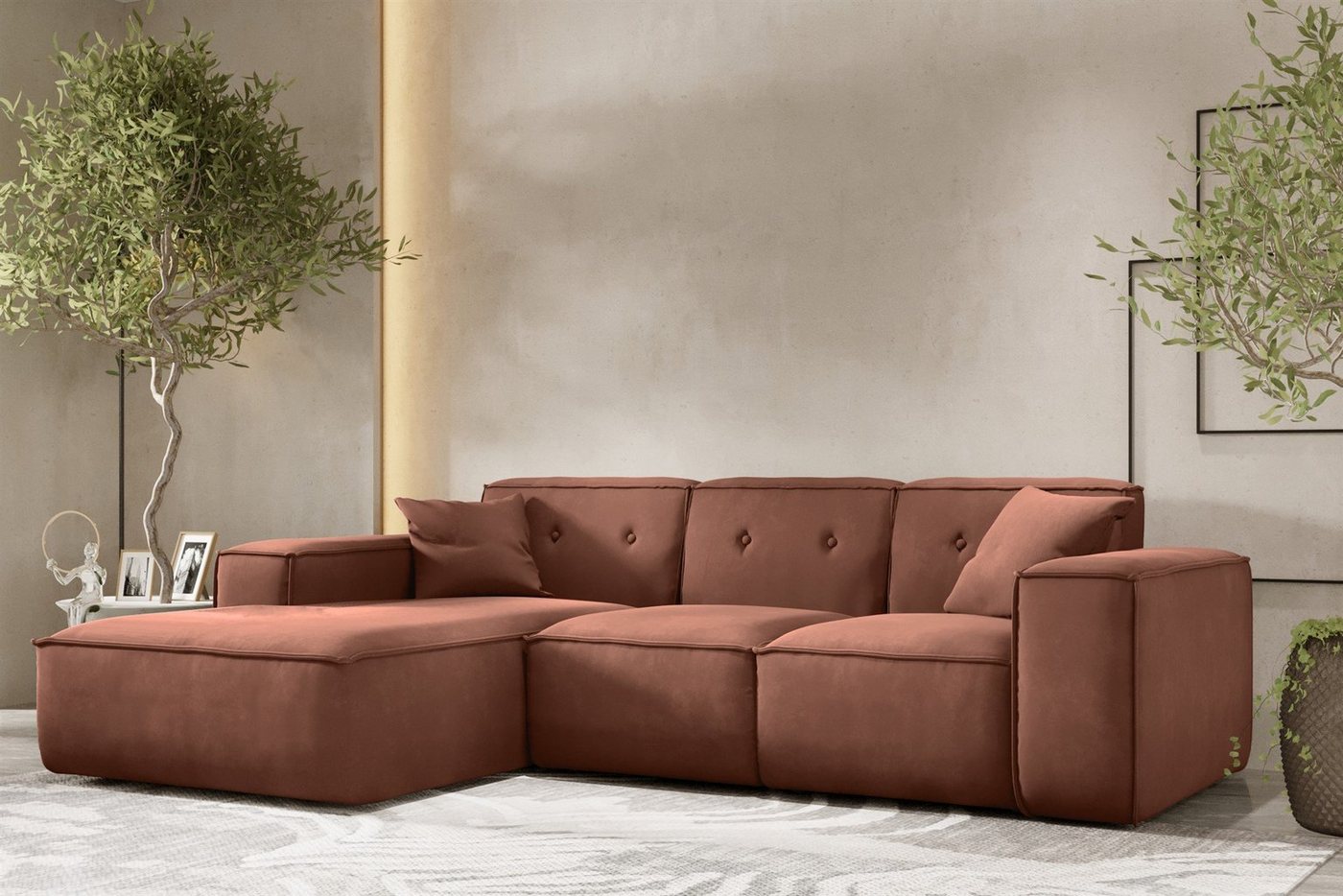 Fun Möbel Ecksofa Designersofa CESINA Ottomane Rechts oder Links in Stoff, inkl. 2 Zierkissen, Rundumbezug von Fun Möbel