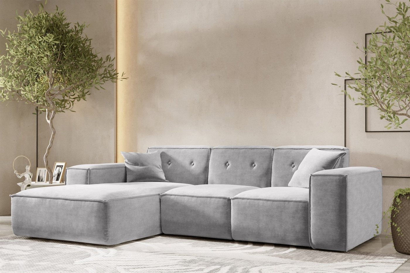 Fun Möbel Ecksofa Designersofa CESINA Ottomane Rechts oder Links in Stoff, inkl. 2 Zierkissen, Rundumbezug von Fun Möbel