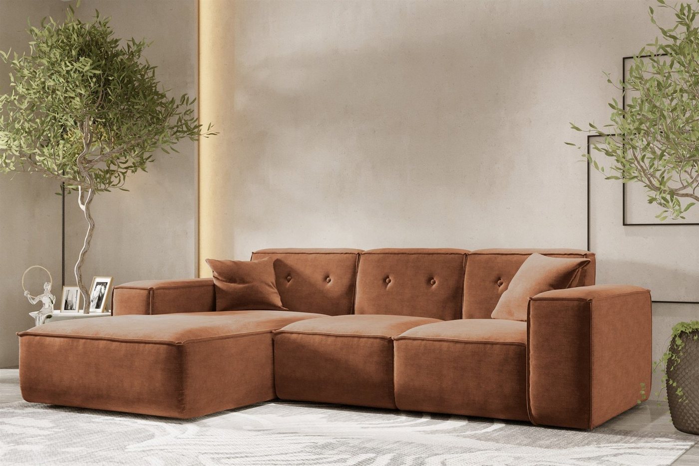 Fun Möbel Ecksofa Designersofa CESINA Ottomane Rechts oder Links in Stoff, inkl. 2 Zierkissen, Rundumbezug von Fun Möbel