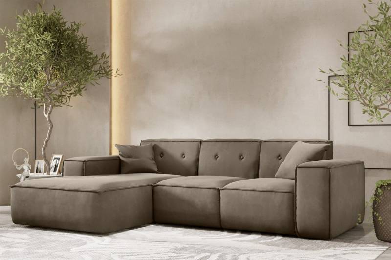 Fun Möbel Ecksofa Designersofa CESINA Ottomane Rechts oder Links in Stoff, inkl. 2 Zierkissen, Rundumbezug von Fun Möbel