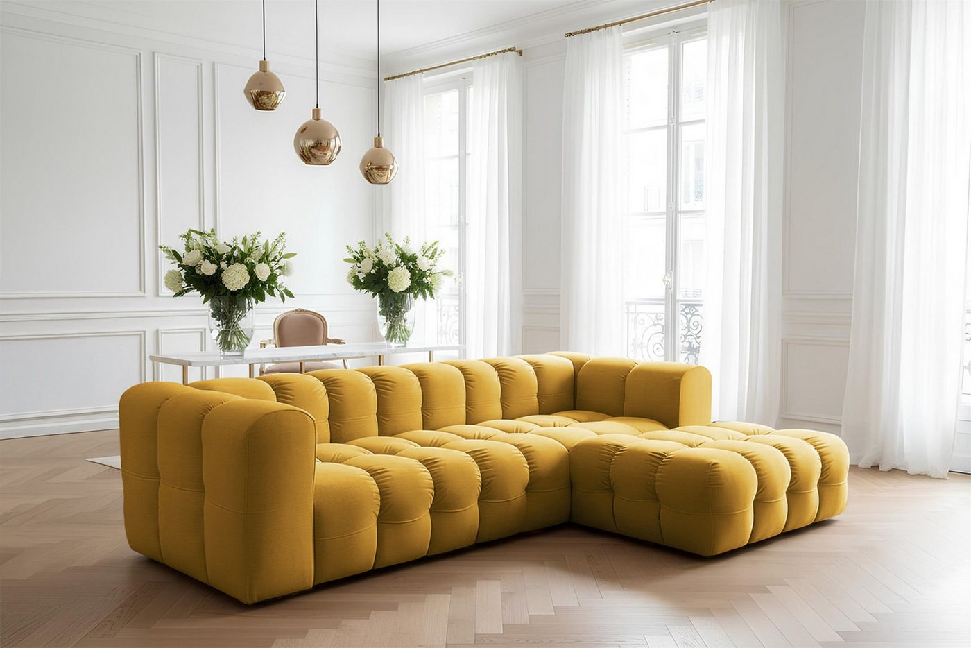 Fun Möbel Ecksofa Designersofa FUN LEONOR (290 cm), Stoff Moly oder Tiffani, Sofa-Rücken echt bezogen von Fun Möbel