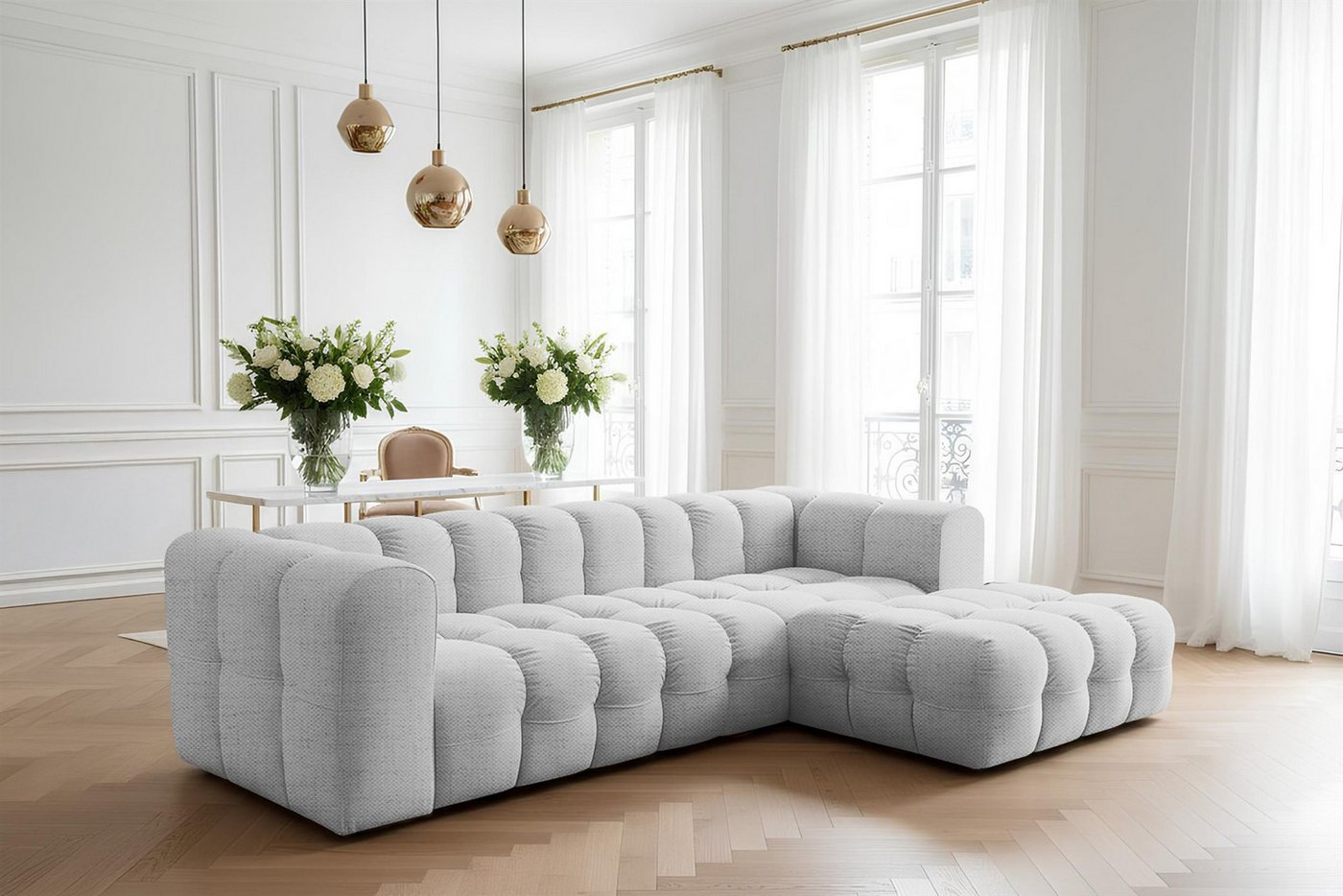 Fun Möbel Ecksofa Designersofa FUN LEONOR (290 cm), Stoff Moly oder Tiffani, Sofa-Rücken echt bezogen von Fun Möbel