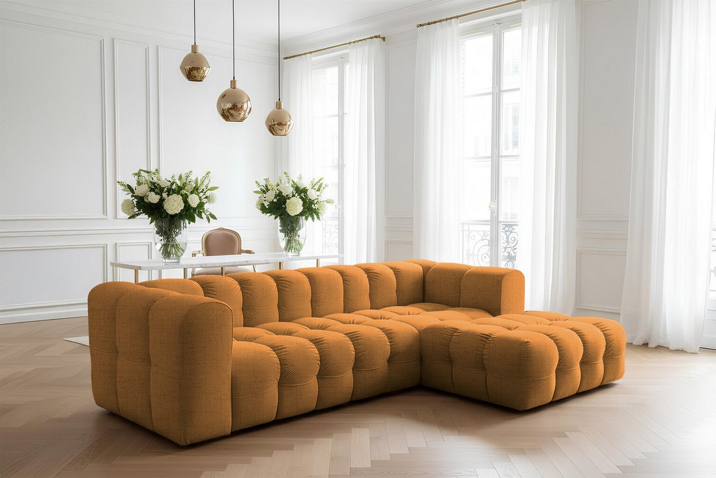 Fun Möbel Ecksofa Designersofa FUN LEONOR (290 cm), Stoff Moly oder Tiffani, Sofa-Rücken echt bezogen von Fun Möbel