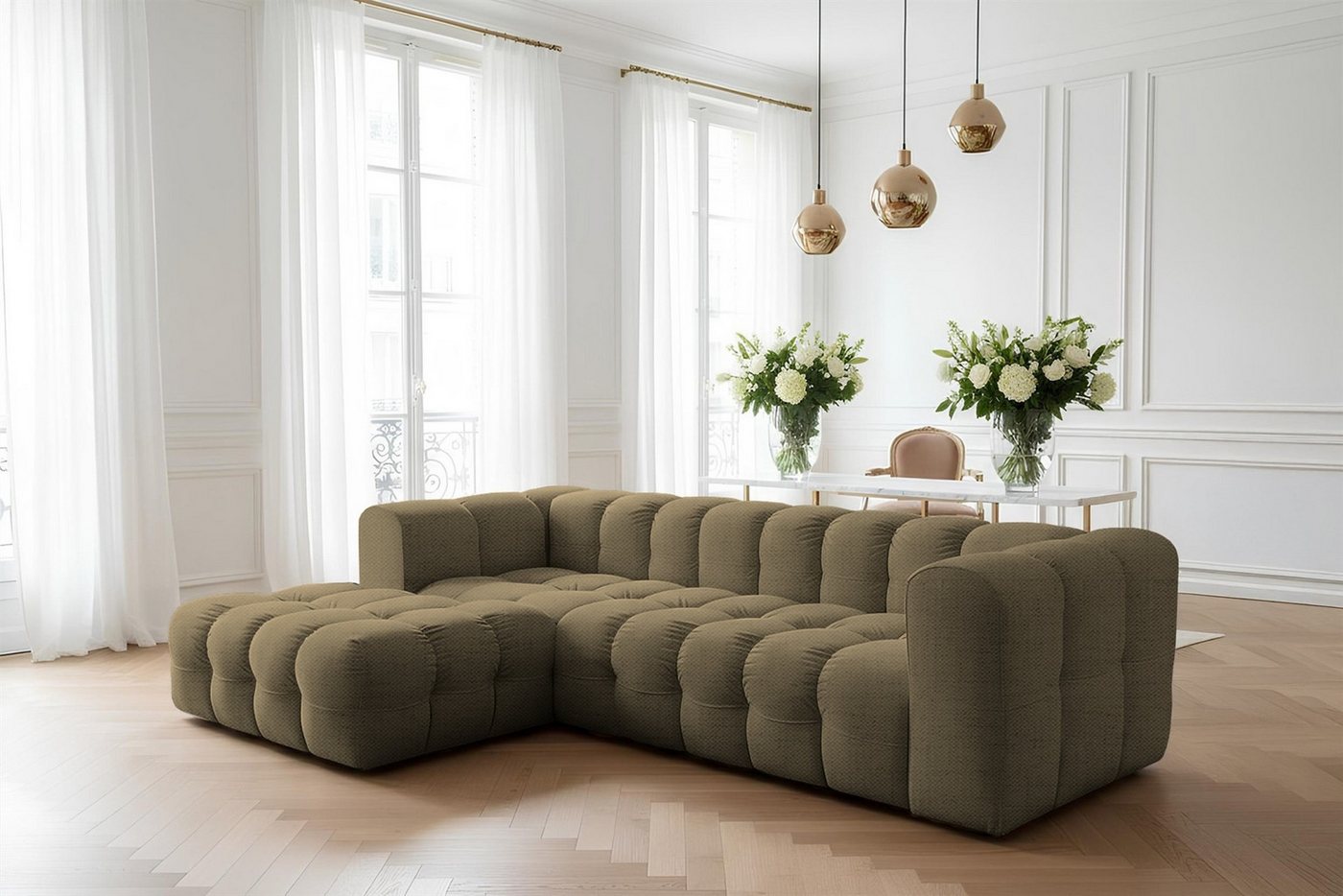 Fun Möbel Ecksofa Designersofa FUN LEONOR (290 cm), Stoff Moly oder Tiffani, Sofa-Rücken echt bezogen von Fun Möbel