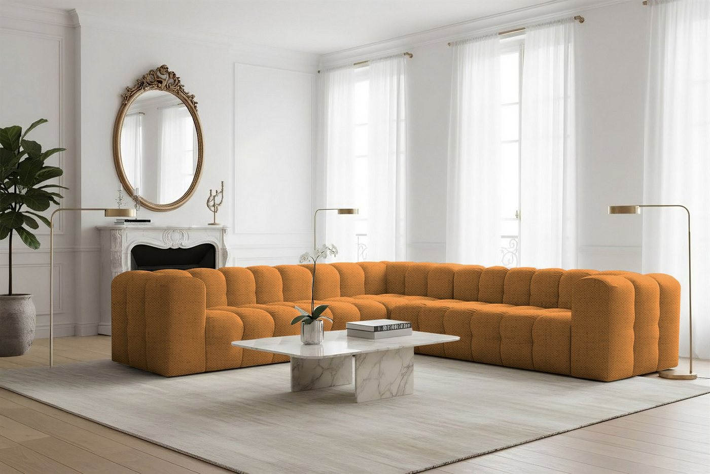 Fun Möbel Ecksofa Designersofa FUN LEONOR Universal (300cm), Stoff Moly oder Tiffani, Sofa-Rücken echt bezogen von Fun Möbel