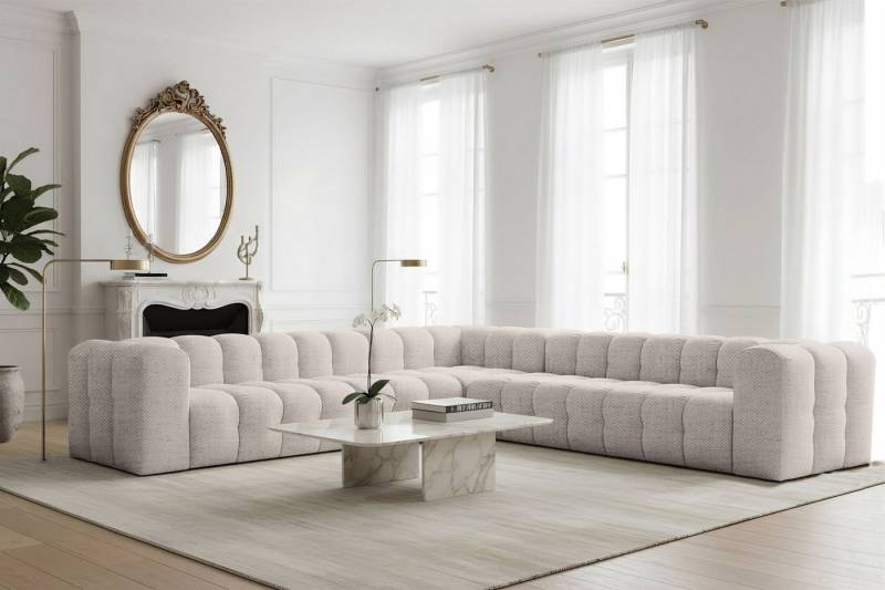 Fun Möbel Ecksofa Designersofa FUN LEONOR XL Universal (330cm), Stoff Moly oder Tiffani, Sofa-Rücken echt bezogen von Fun Möbel