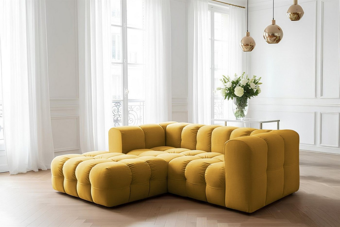 Fun Möbel Ecksofa Designersofa FUN LEONOR XS (239cm), Stoff Moly oder Tiffani, Sofa-Rücken echt bezogen von Fun Möbel