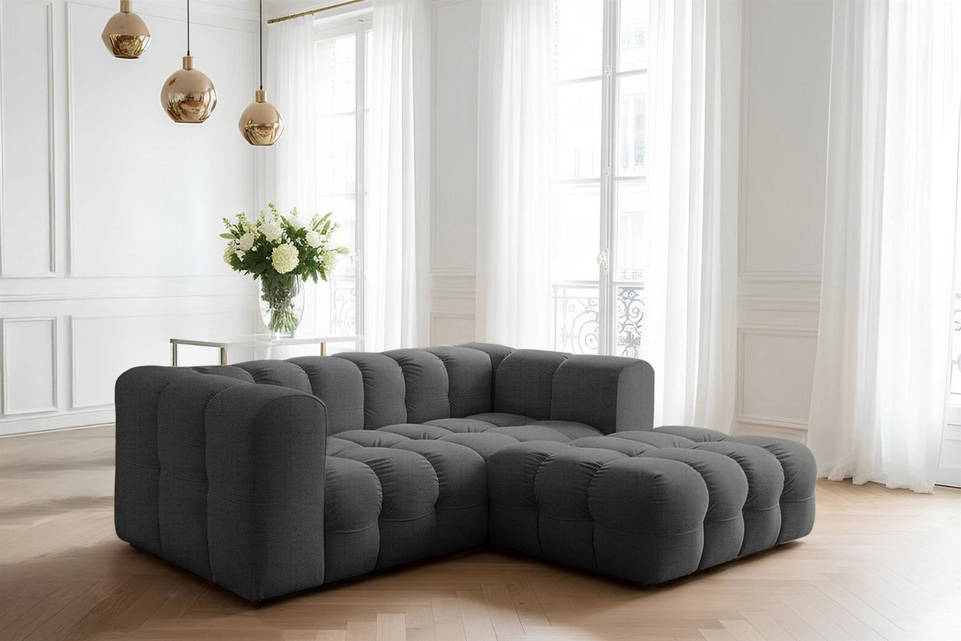 Fun Möbel Ecksofa Designersofa FUN LEONOR XS (239cm), Stoff Moly oder Tiffani, Sofa-Rücken echt bezogen von Fun Möbel