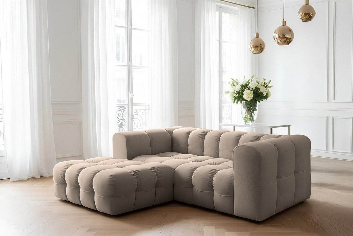 Fun Möbel Ecksofa Designersofa FUN LEONOR XS (239cm), Stoff Moly oder Tiffani, Sofa-Rücken echt bezogen von Fun Möbel