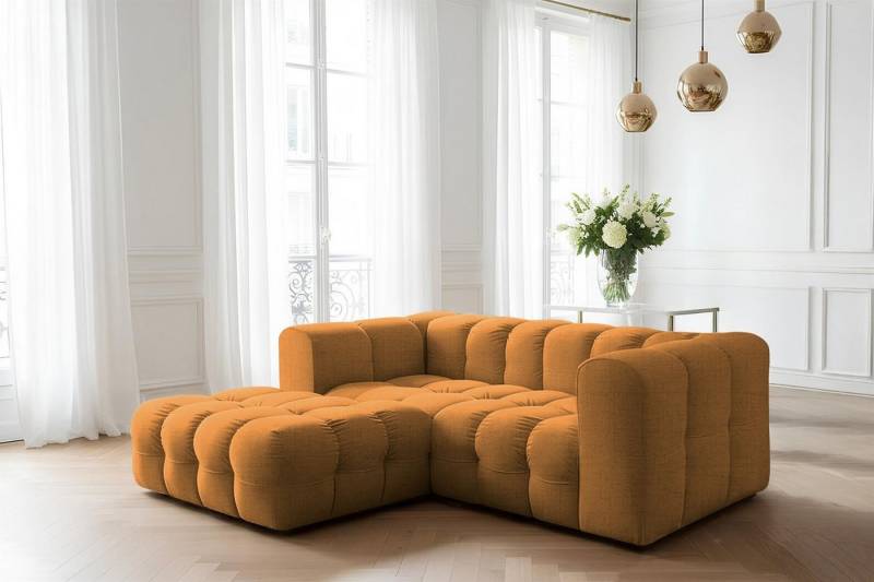 Fun Möbel Ecksofa Designersofa FUN LEONOR XS (239cm), Stoff Moly oder Tiffani, Sofa-Rücken echt bezogen von Fun Möbel