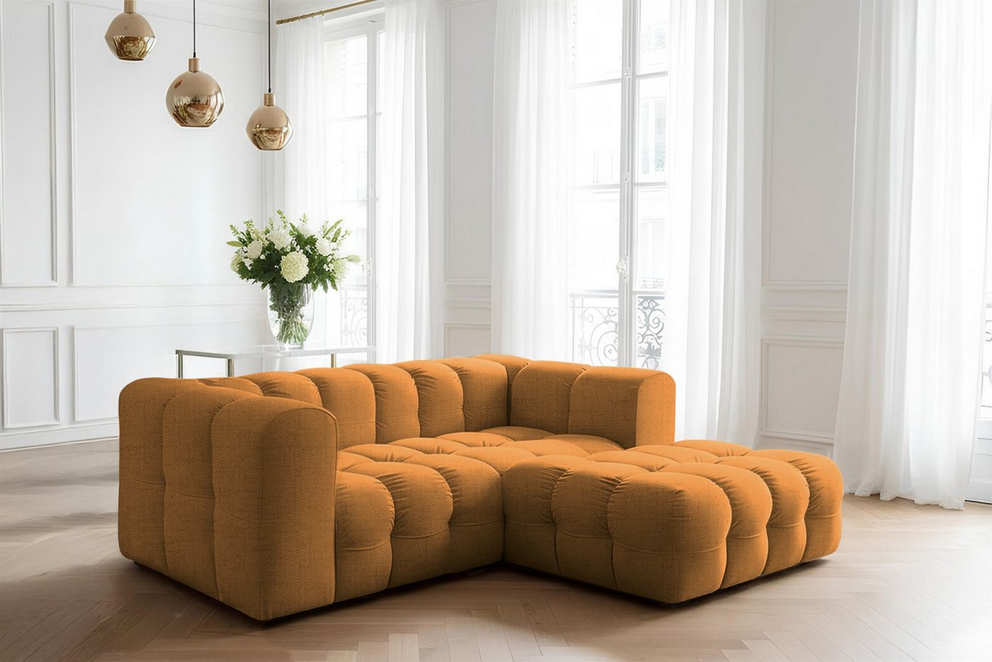Fun Möbel Ecksofa Designersofa FUN LEONOR XS (239cm), Stoff Moly oder Tiffani, Sofa-Rücken echt bezogen von Fun Möbel