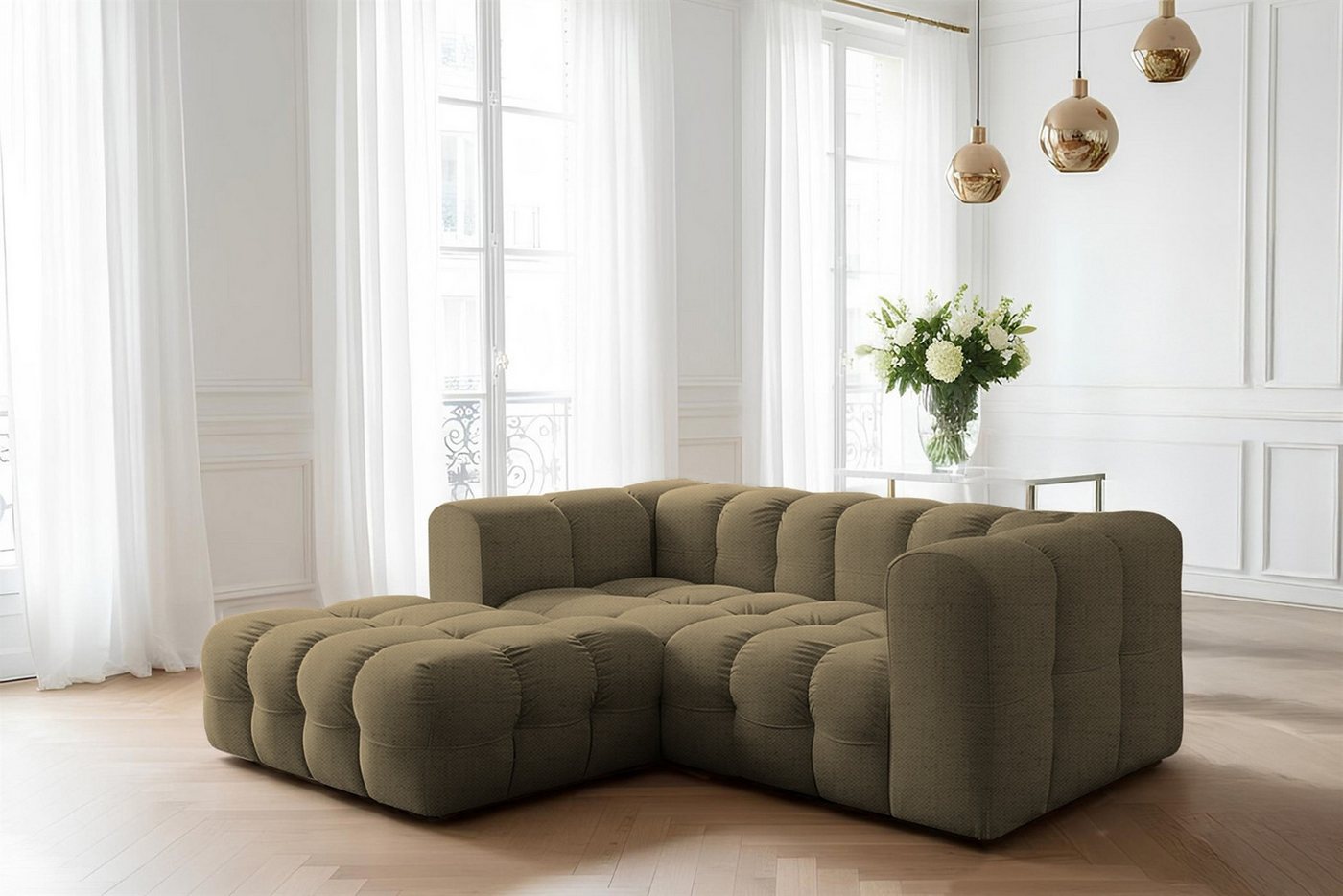 Fun Möbel Ecksofa Designersofa FUN LEONOR XS (239cm), Stoff Moly oder Tiffani, Sofa-Rücken echt bezogen von Fun Möbel