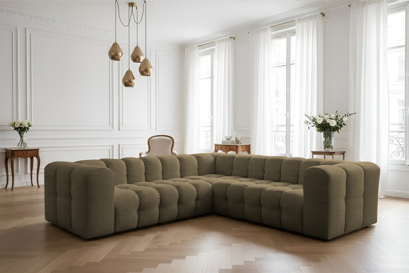 Fun Möbel Ecksofa Designersofa FUN LEONOR XS Universal (270cm), Stoff Moly oder Tiffani, Sofa-Rücken echt bezogen von Fun Möbel