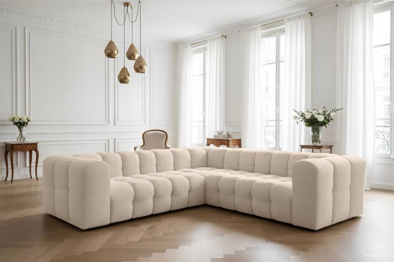 Fun Möbel Ecksofa Designersofa FUN LEONOR XS Universal (270cm), Stoff Moly oder Tiffani, Sofa-Rücken echt bezogen von Fun Möbel
