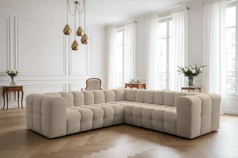 Fun Möbel Ecksofa Designersofa FUN LEONOR XS Universal (270cm), Stoff Moly oder Tiffani, Sofa-Rücken echt bezogen von Fun Möbel