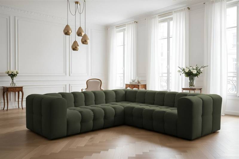 Fun Möbel Ecksofa Designersofa FUN LEONOR XS Universal (270cm), Stoff Moly oder Tiffani, Sofa-Rücken echt bezogen von Fun Möbel