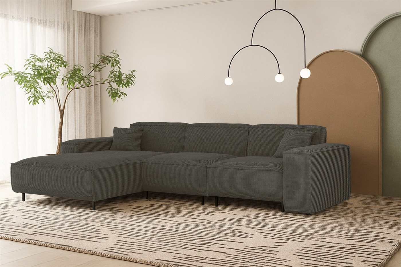 Fun Möbel Ecksofa Designersofa GLORIA mit Ottomane in Stoff, Rundumbezug, Ottomane Links oder Rechts von Fun Möbel