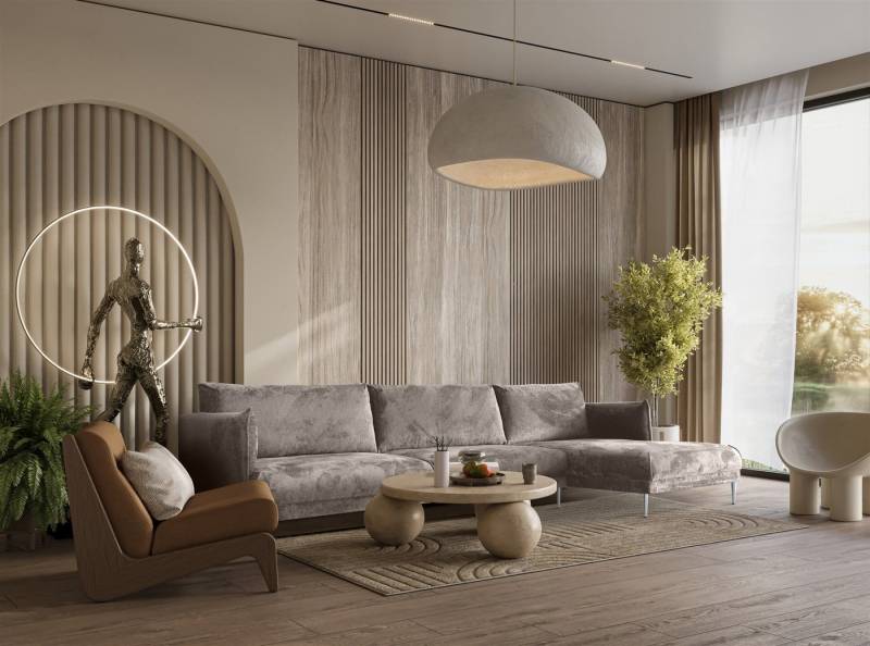 Fun Möbel Ecksofa Designersofa MADISON in Stoff, mit Ottomane Links oder Rechts, Rundumbezug von Fun Möbel