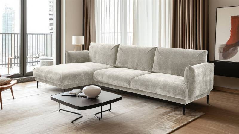 Fun Möbel Ecksofa Designersofa MADISON in Stoff, mit Ottomane Links oder Rechts, Rundumbezug von Fun Möbel