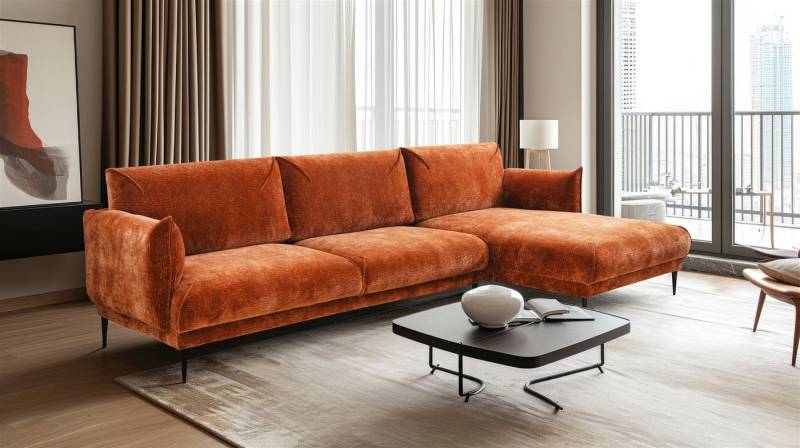 Fun Möbel Ecksofa Designersofa MADISON in Stoff, mit Ottomane Links oder Rechts, Rundumbezug von Fun Möbel