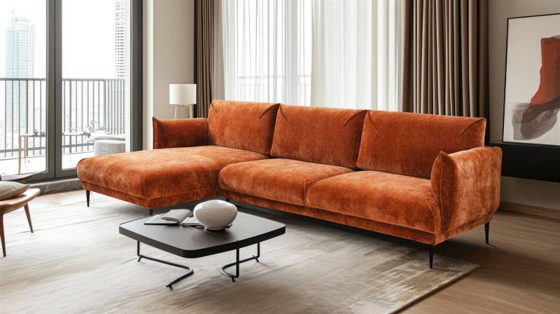 Fun Möbel Ecksofa Designersofa MADISON in Stoff, mit Ottomane Links oder Rechts, Rundumbezug von Fun Möbel
