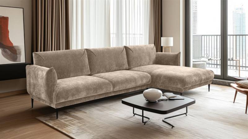Fun Möbel Ecksofa Designersofa MADISON in Stoff, mit Ottomane Links oder Rechts, Rundumbezug von Fun Möbel