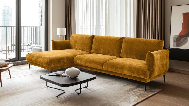 Fun Möbel Ecksofa Designersofa MADISON in Stoff Dress Me, mit Ottomane Links oder Rechts, Rundumbezug von Fun Möbel