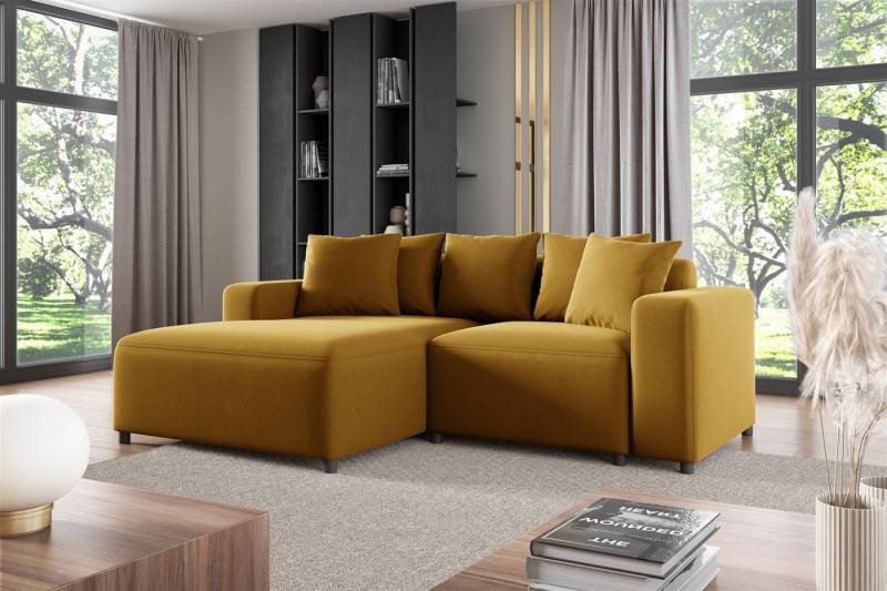 Fun Möbel Ecksofa Designersofa MEGAN XS in Stoff Salvador, inkl. 5 Zierkissen, Ottomane links oder rechts, Rundumbezug von Fun Möbel