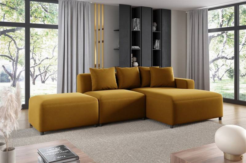 Fun Möbel Ecksofa Designersofa MEGAN XS inkl. Hocker in Stoff Salvador, mit Ottomane links oder rechts, Rundumbezug von Fun Möbel