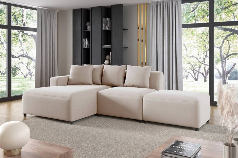 Fun Möbel Ecksofa Designersofa MEGAN XS inkl. Hocker in Stoff Salvador, mit Ottomane links oder rechts, Rundumbezug von Fun Möbel