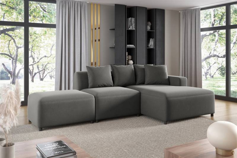 Fun Möbel Ecksofa Designersofa MEGAN XS inkl. Hocker in Stoff Salvador, mit Ottomane links oder rechts, Rundumbezug von Fun Möbel