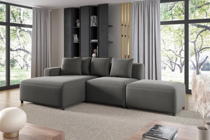 Fun Möbel Ecksofa Designersofa MEGAN XS inkl. Hocker in Stoff Salvador, mit Ottomane links oder rechts, Rundumbezug von Fun Möbel