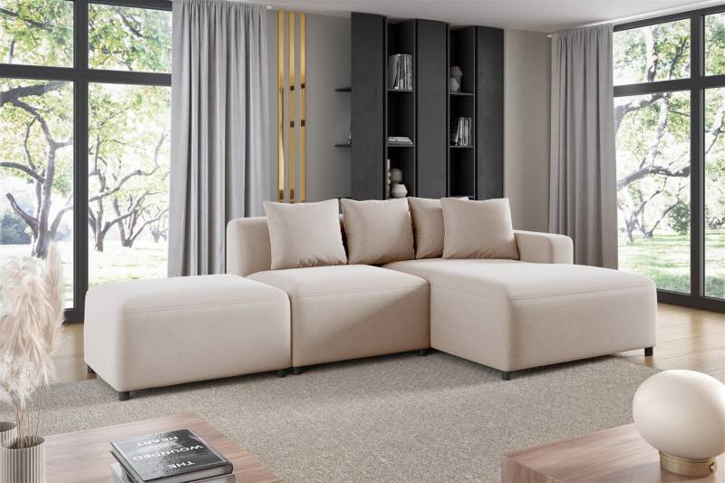 Fun Möbel Ecksofa Designersofa MEGAN XS inkl. Hocker in Stoff Salvador, mit Ottomane links oder rechts, Rundumbezug von Fun Möbel