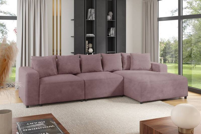 Fun Möbel Ecksofa Designersofa MEGAN in Stoff Poso, inkl. 7 Zierkissen, Rücken echt bezogen, Ottomane Links oder Rechts von Fun Möbel