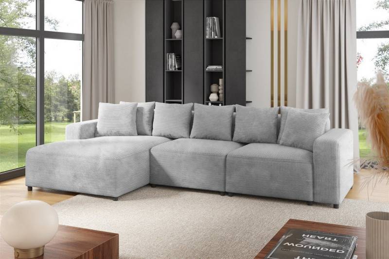 Fun Möbel Ecksofa Designersofa MEGAN in Stoff Poso, inkl. 7 Zierkissen, Rücken echt bezogen, Ottomane Links oder Rechts von Fun Möbel